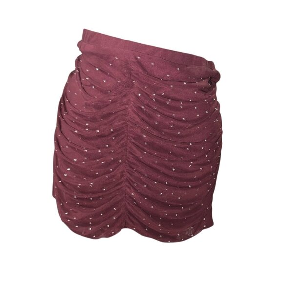 J for Justify Womens Burgundy Ruched Mini Skirt W/ Rhinestones 2X Burgundy - Picture 5 of 8